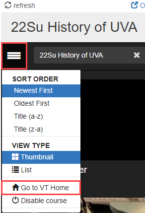 Screenshot showing the menu option